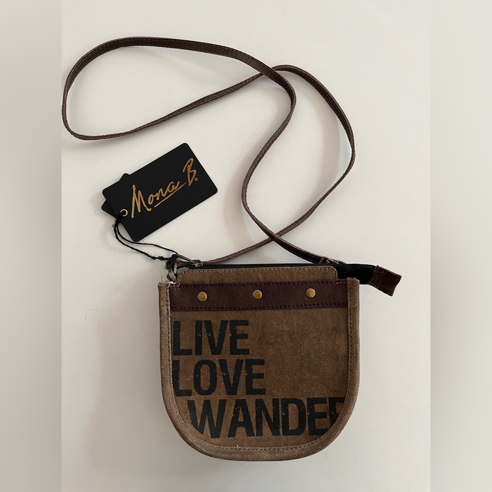 MONA B Wander Saddle Cross Body Card Holder ID Clip Upcycled Eco-Friendly Canvas